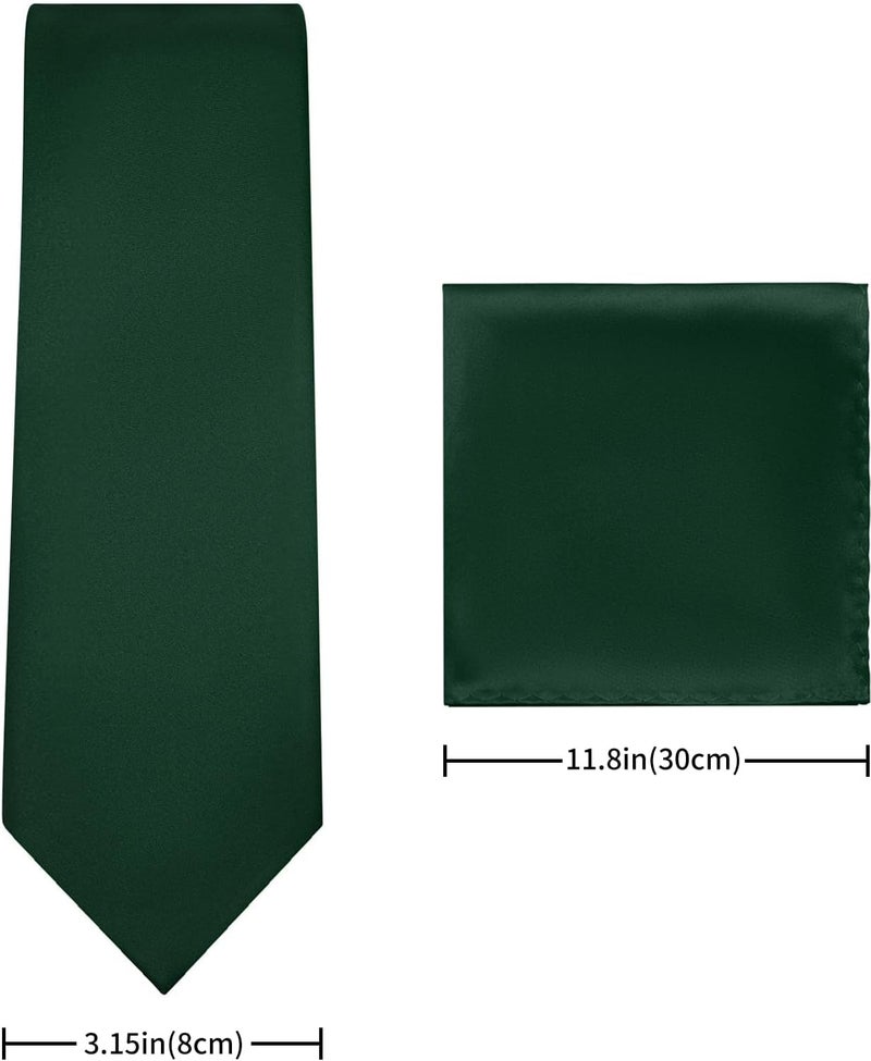 pensee Men's Tie Set Solid Pure Color 3.15" (8CM) Classic Formal Plain Necktie and Pocket Square Set For Men - Image 3